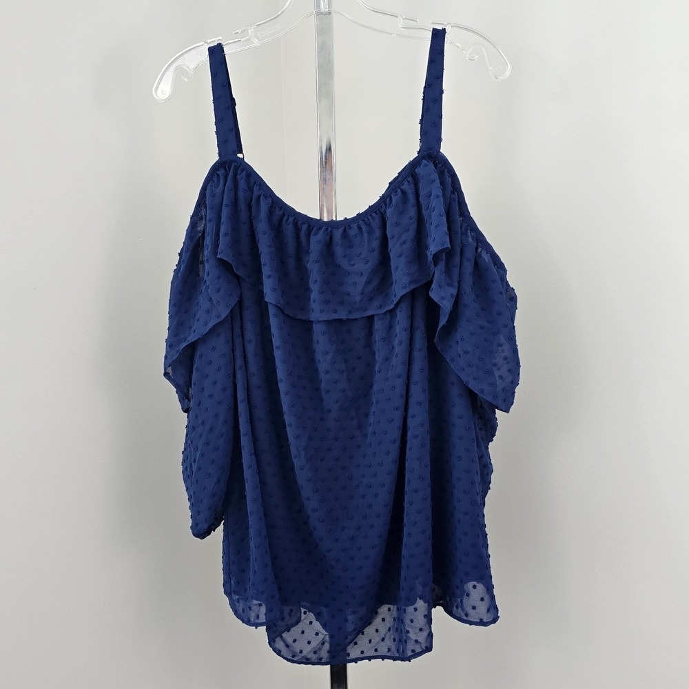 Boutique Off the Shoulder Ruffle Dots Sheer Lined Top 2X New